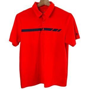 Under Armour Heat Gear Orange and Gray Golf Club Polo Shirt Boys Youth Large